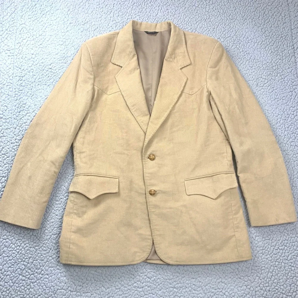 Vtg Pioneer Wear Western Blazer Mens 42 Tan Corduroy Leather Elbow Patch USA